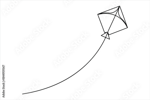 Continuous one line art drawing of flying kite design vector illustration
