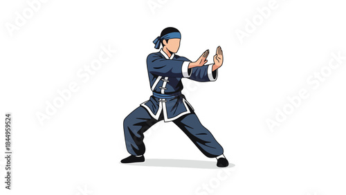 Martial Arts Practitioner in Traditional Uniform Performing a Technique