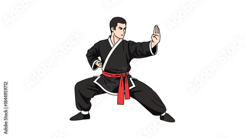 Young Martial Artist in Traditional Uniform Demonstrating Power and Focus