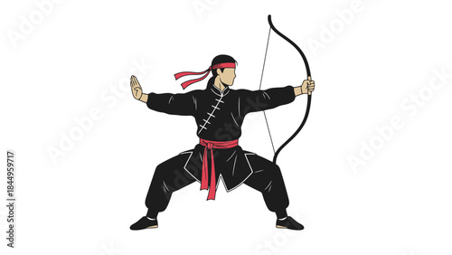 Dynamic Archer in Traditional Costume Demonstrating Precision and Strength