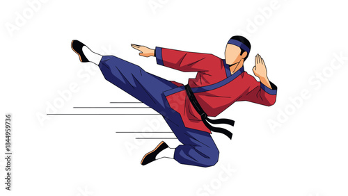 Dynamic Martial Arts Kick Action in Traditional Practice