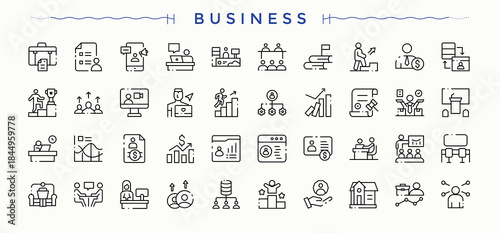 Business icon set. Economic icon set. Sign and Symbol. Includes symbols for enterprise, organization, professional, manage and more. Editable stroke collections.