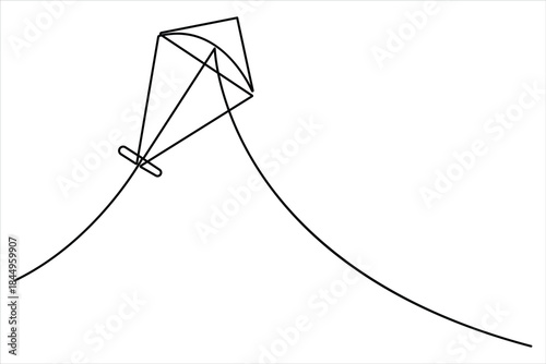 Continuous one line art drawing of flying kite design vector illustration