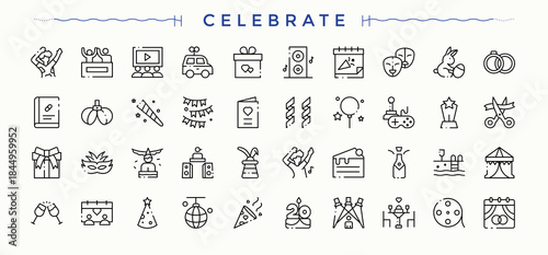 Celebrate icon set. Collection for mobile and web apps. Entertainment line icon set. Contain linear sign birthday, happy, dance, entertainment and more.