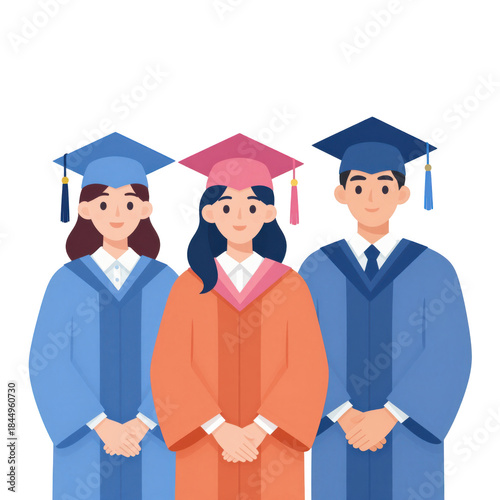 Three Graduates in Caps and Gowns