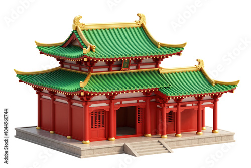 Traditional Asian Temple with Green Tiled Roof