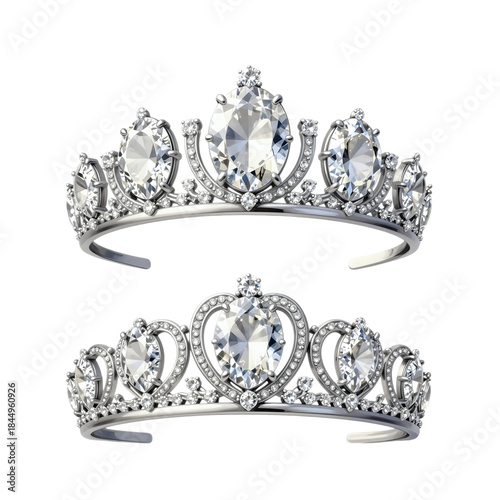 Two elegant silver tiaras with sparkling jewels