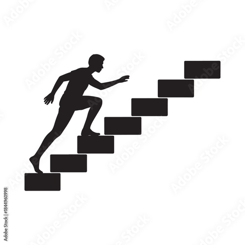 Silhouette of a person climbing a staircase symbolizing progress and ambition