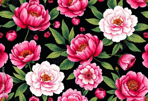 Elegant hand-drawn peony seamless pattern Lovely floral background ideal for textiles, banners, and wallpapers, texture, peony pattern