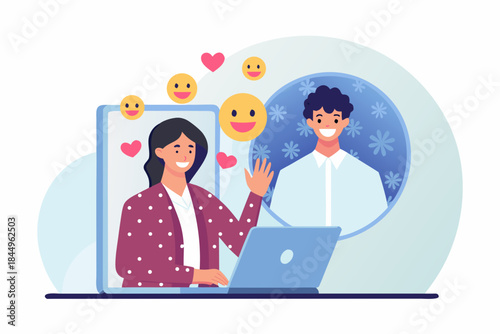 A couple connecting through video call sharing smiles and affection online