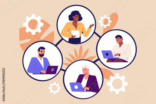 Connected team members collaborating remotely with technology and innovative ideas