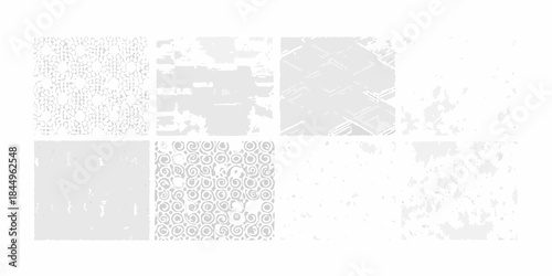 A collection of six grayscale abstract textured patterns arranged in a grid
