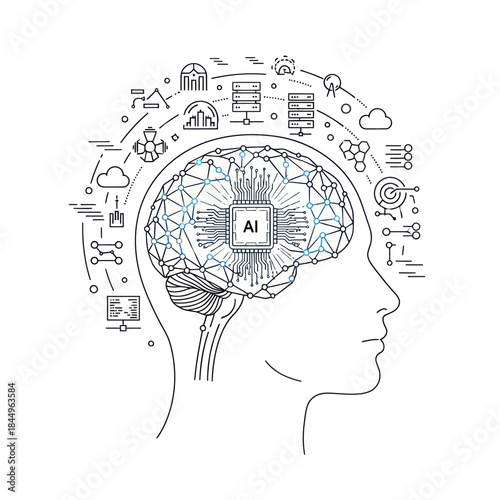 Human Head with AI Brain Illustration.