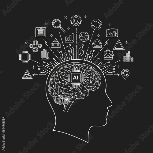 Human Head with AI Brain Technology.