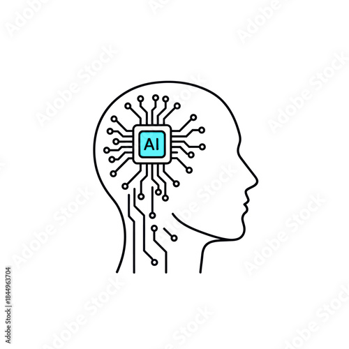 Human Head with Artificial Intelligence Circuit.