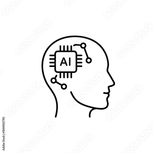 Human Head with Artificial Intelligence Microchip.