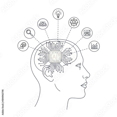 Human Head with Circuit Board Brain.