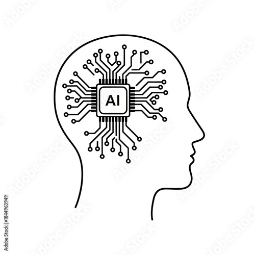 Human Head with AI Circuitry Inside.