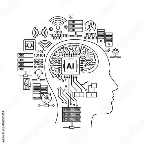 Artificial Intelligence Concept with Human Head.