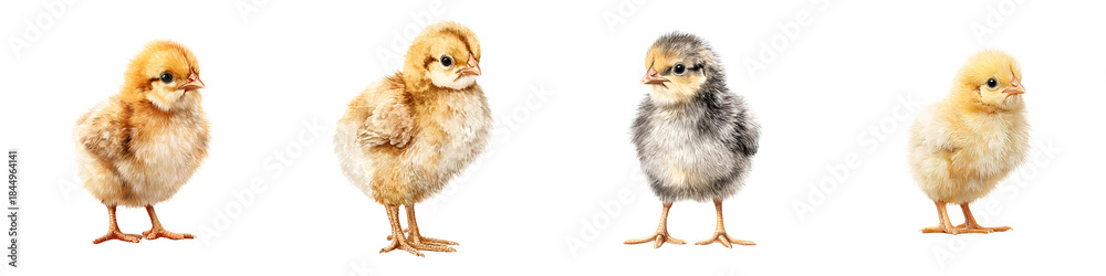 Obraz premium Cute Baby Chicks: Fluffy Newborn Chicken Collection Isolated