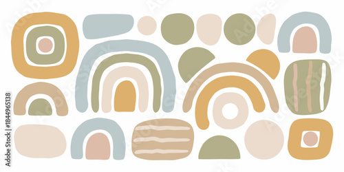 Abstract colorful shapes and arches in a modern bohemian style illustration