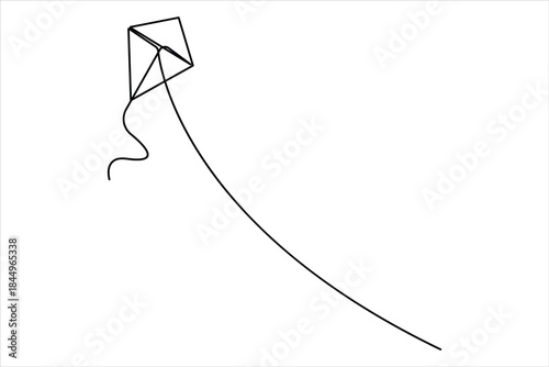 Continuous one line art drawing of flying kite design vector illustration