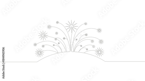 Abstract minimalist silver fireworks burst on white background creating a festive celebratory design