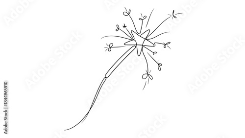 Simple Black Line Art Drawing of a Sparkler with Starburst Effect