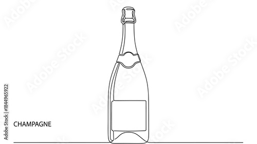 Minimalist line art illustration of a champagne bottle with the word champagne below