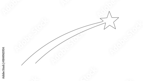 Simple line drawing of a shooting star with a trailing arc against a white background