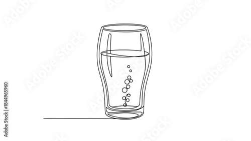 Minimalist continuous line drawing of a refreshing glass of bubbly water