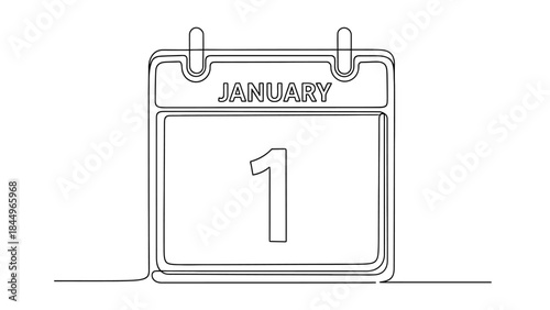 Minimalist single line drawing of a tear off calendar showing january first
