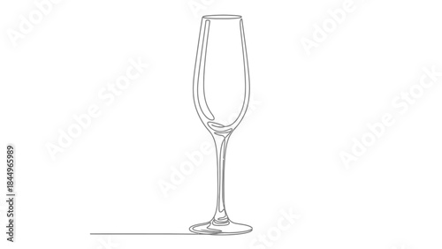 Minimalist single line drawing of an elegant empty champagne flute glass