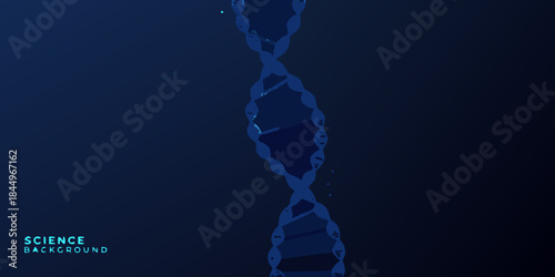 Abstract illustration of a dna double helix structure on a dark blue background