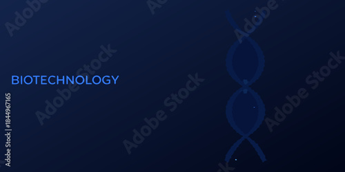 Biotechnology concept with dna double helix and dark blue gradient background