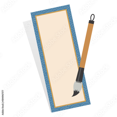 筆と短冊シンプルなフレーム 和風のベクターイラスト素材