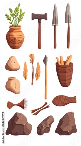 Wallpaper Mural Collection of Ancient Primitive Tools and Artifacts Illustration. Torontodigital.ca