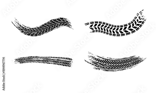 Set of Different Tire Marks Isolated on Transparent Background – Black Skid and Track Collection PNG