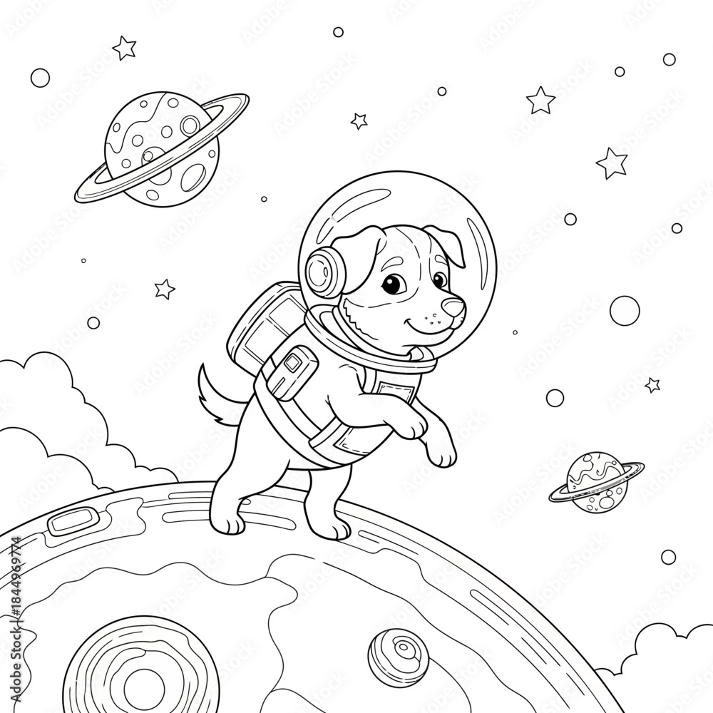 Fototapeta Adorable Puppy Astronaut Exploring Space in a Spacesuit.