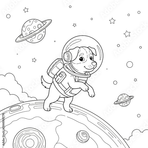 Adorable Puppy Astronaut Exploring Space in a Spacesuit.