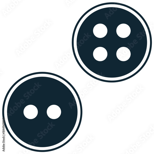 Classic shirt button icon vector illustration. Simple round clothing fastener symbol with four holes. Flat design element for sewing, fashion, tailor shop, textile industry, and garment repair.