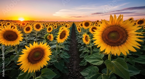 Wallpaper Mural Radiant sunflowers stretch toward the horizon under a mesmerizing sunset painting the sky Torontodigital.ca