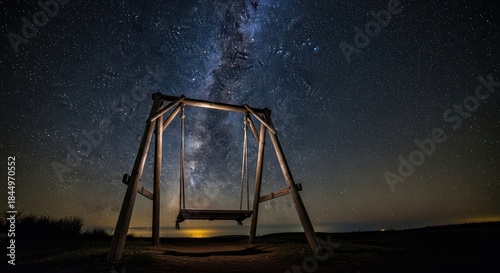 Wallpaper Mural Swing set silhouette under the breathtaking celestial embrace of the milky way galaxy Torontodigital.ca