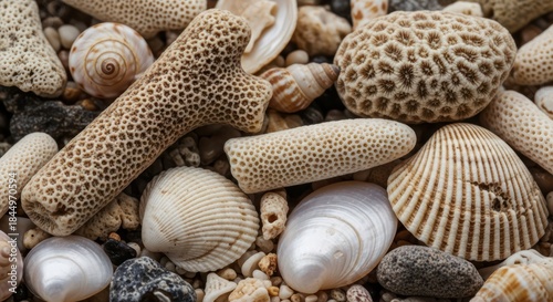 Wallpaper Mural Treasures of the tide: A detailed close-up of shells, corals, and pebbles beach Torontodigital.ca