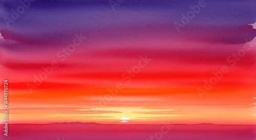 Wallpaper Mural Watercolor painting capturing the essence of a vibrant sunset over calm waters with intense colors Torontodigital.ca