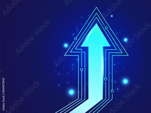 Futuristic Up Arrow Concept. Vector Illustration of digital progress, development, and high-speed data flow. Business strategy for success and innovation in the era of Big Data, automation, website.
