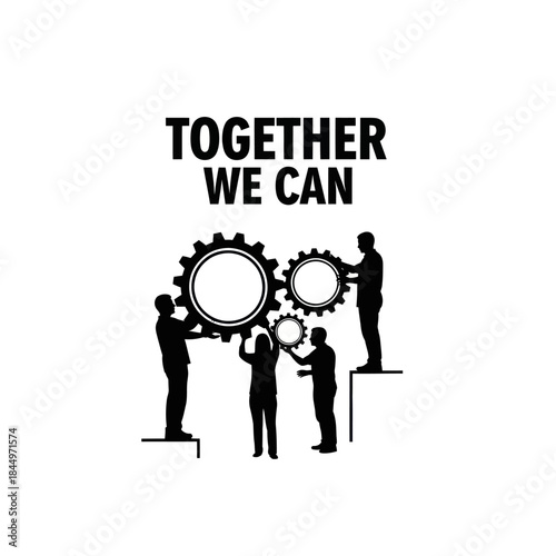 Silhouettes of People Assembling Gears Together.
