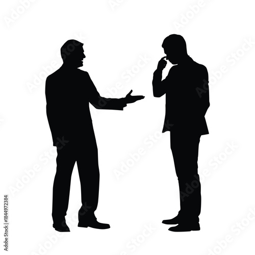 Businessman Silhouette Pleading or Explaining an Issue to a Concerned Colleague, Showing Empathy and Problem.