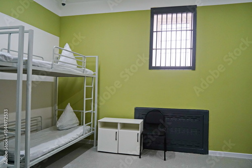 Canvas-taulu The bed linen is on the bed. A prison cell in a penal colony.