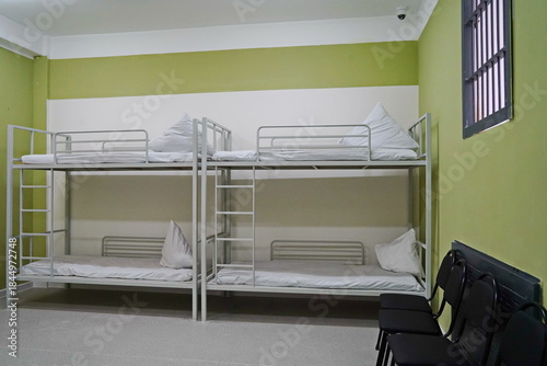 Canvas-taulu The bed linen is on the bed. A prison cell in a penal colony.